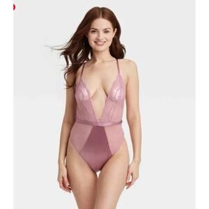 Auden Women's Unlined Lace Lingerie Rose Pink Bodysuit, Size M, Like New